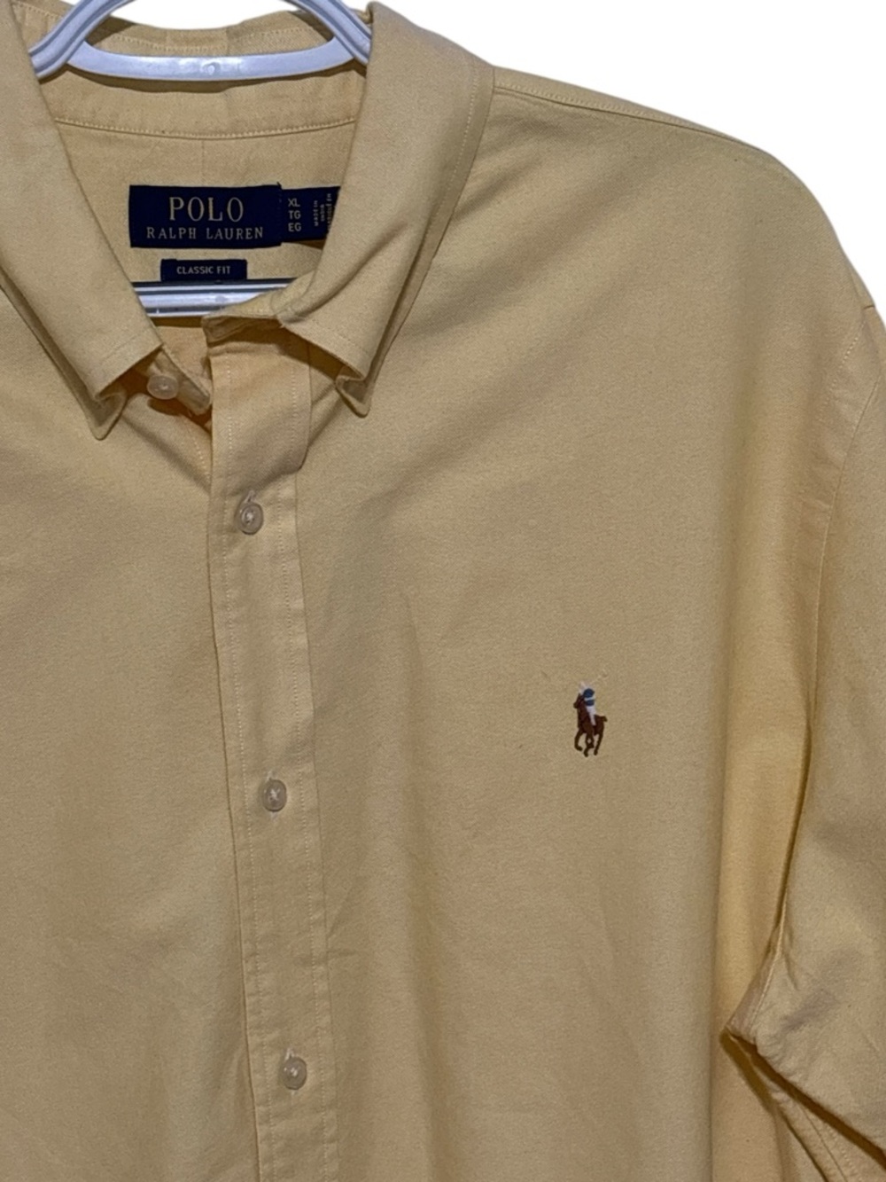 Polo by Ralph Lauren Men's Yellow Button-Down Shirt With Flesh Pony Logo XL